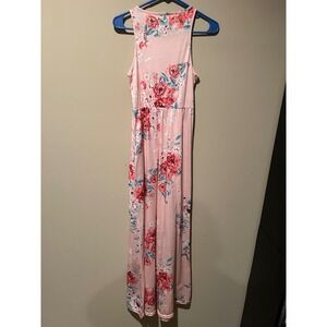 Womens Pink Floral Maxi Dress Sleeveless Empire Waist Casual Summer Vacation